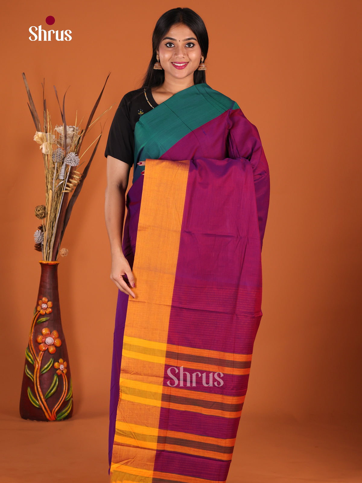 Purple & Mustard - Narayanpet Cotton Saree