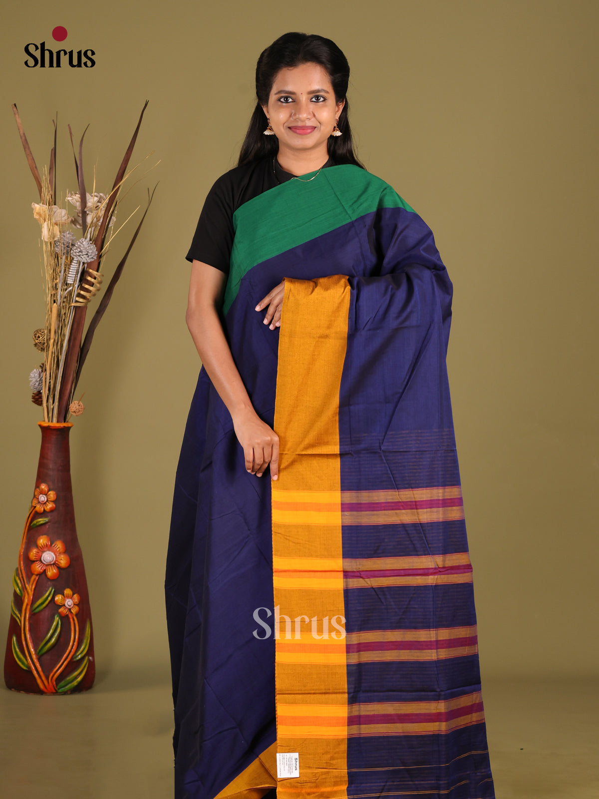 Blue & Mustard - Narayanpet Cotton Saree