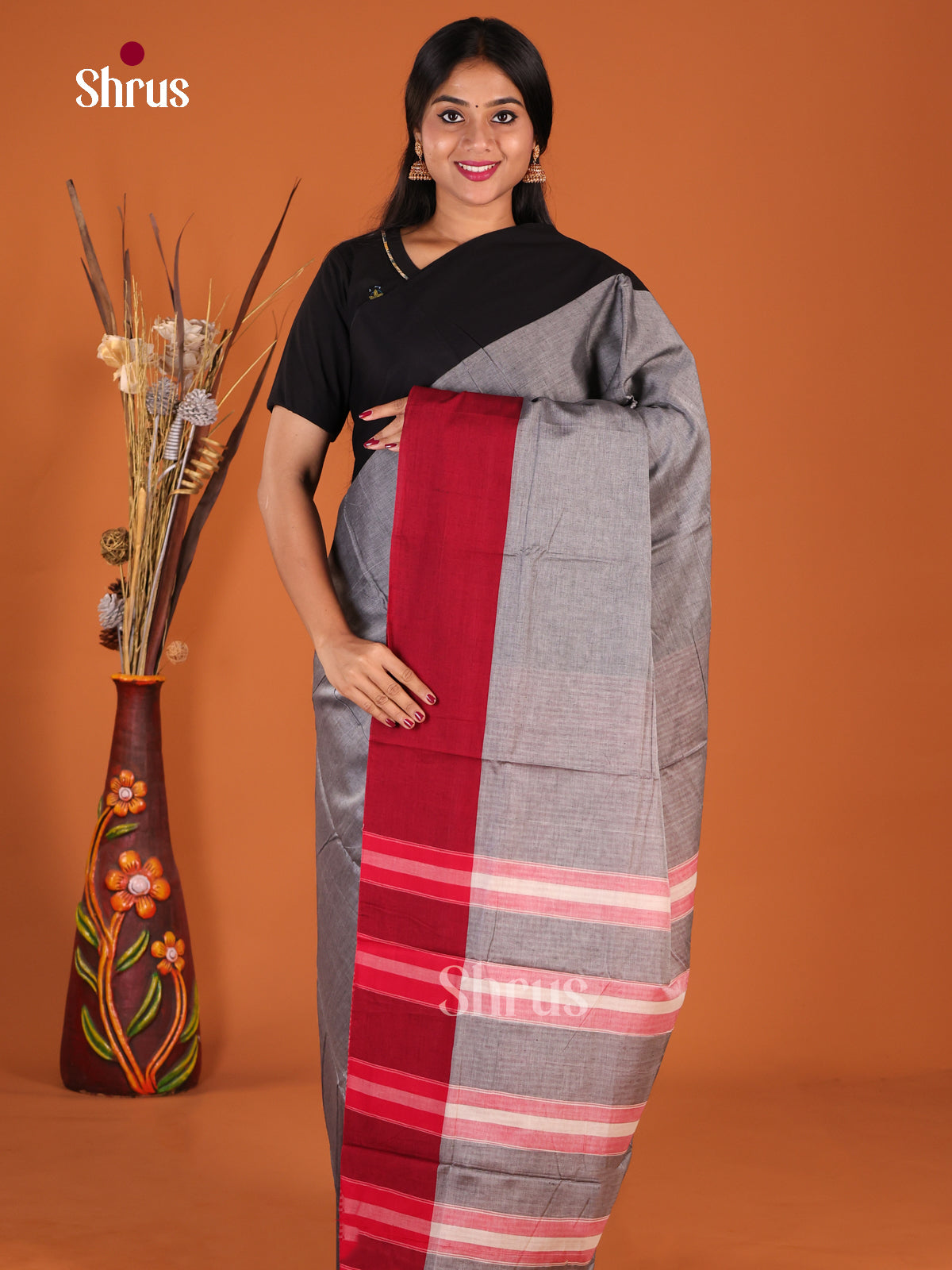 Grey & Maroon - Narayanpet Cotton Saree