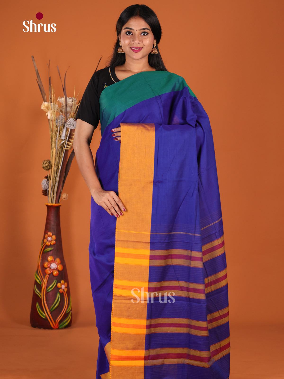 Blue & Mustard - Narayanpet Cotton Saree
