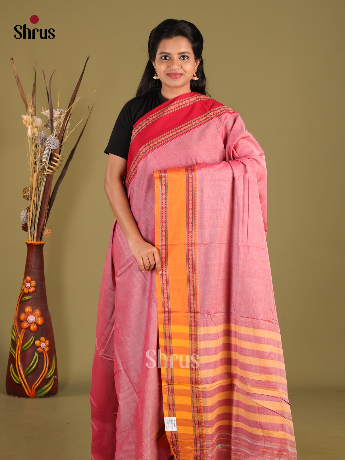 Pink & Mustard - Narayanpet Cotton Saree