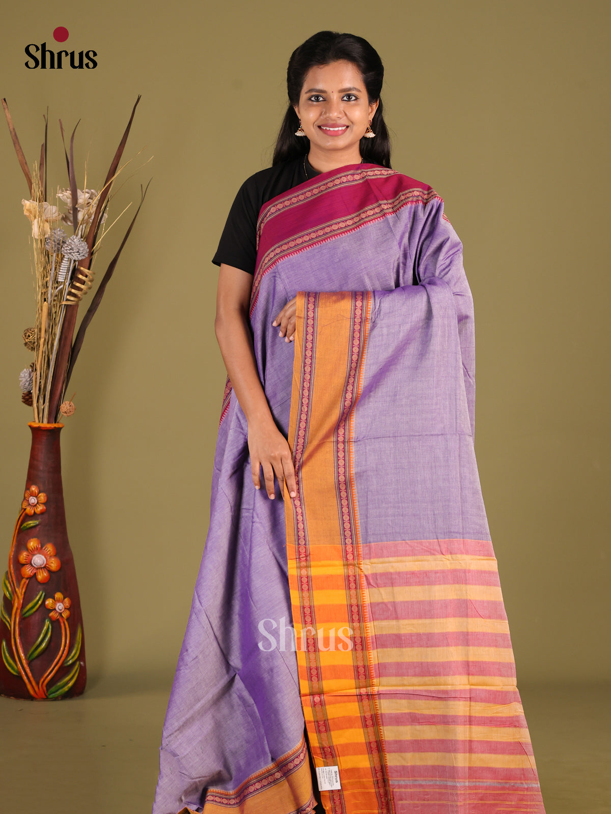 Lilac & Mustard - Narayanpet Cotton Saree