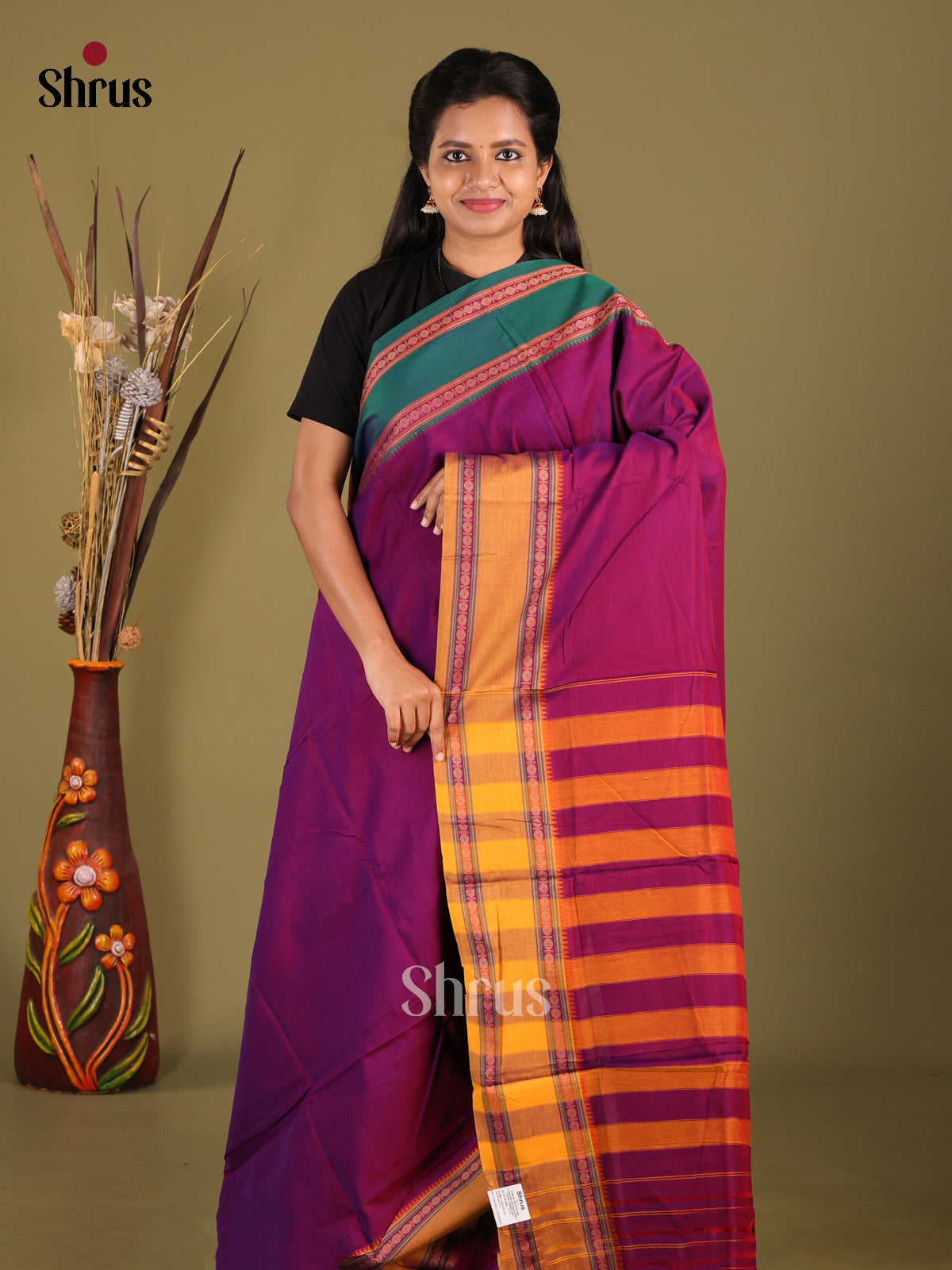Purple & Mustard - Narayanpet Cotton Saree