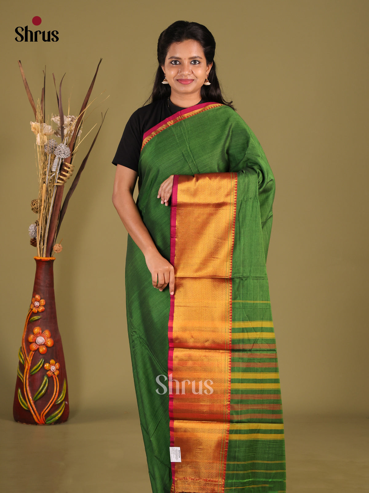 Green & Maroon- Narayanpet Cotton Saree