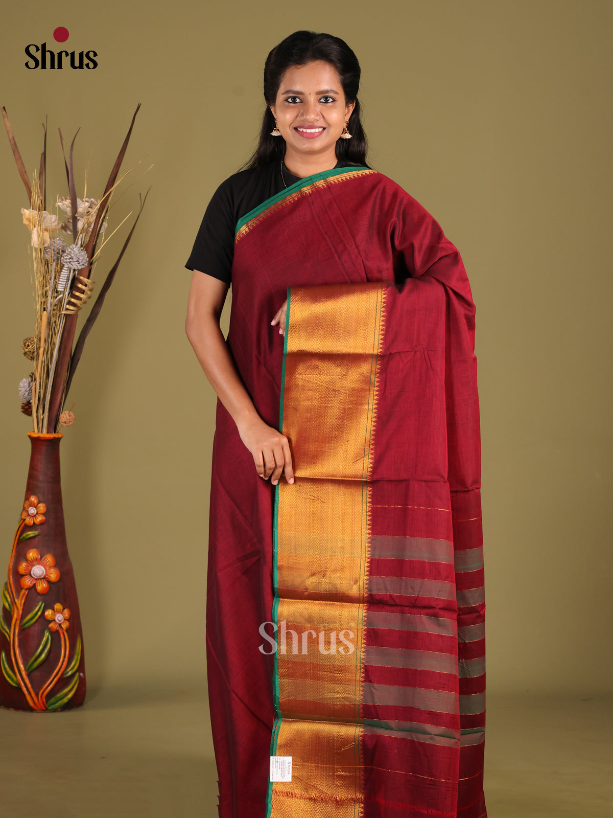 Maroon & Green - Narayanpet Cotton Saree