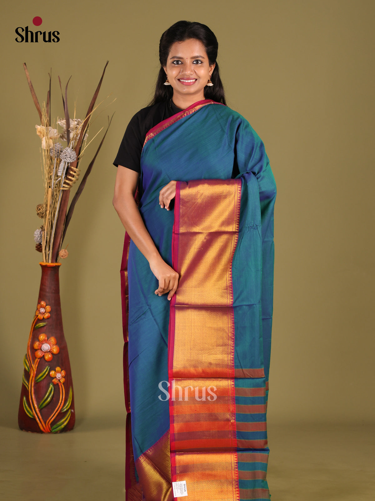 Blue & Maroon - Narayanpet Cotton Saree