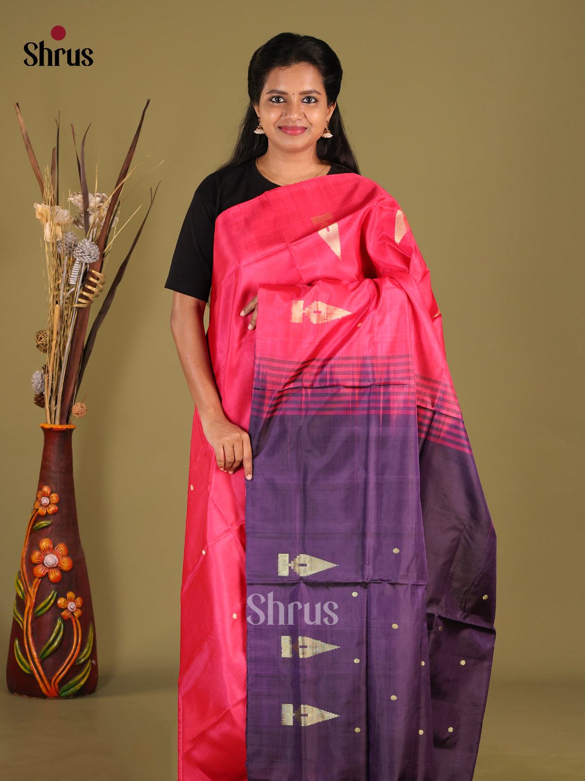 Pink & Blue - Banana Pith Saree - Shop on Shrus.com