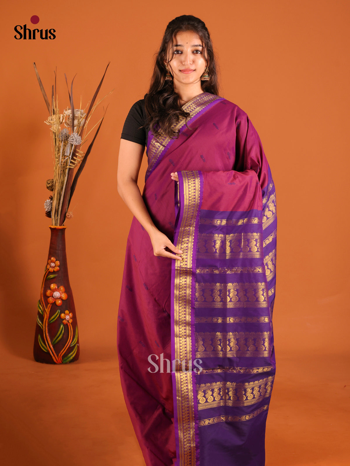 Purple & Violet - Kalyani Cotton Saree - Shop on Shrus.com