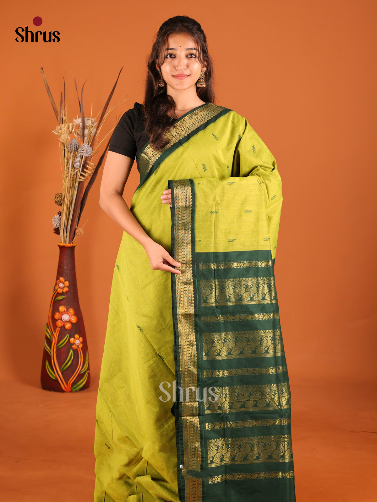 Light Green & Green - Kalyani Cotton Saree - Shop on Shrus.com