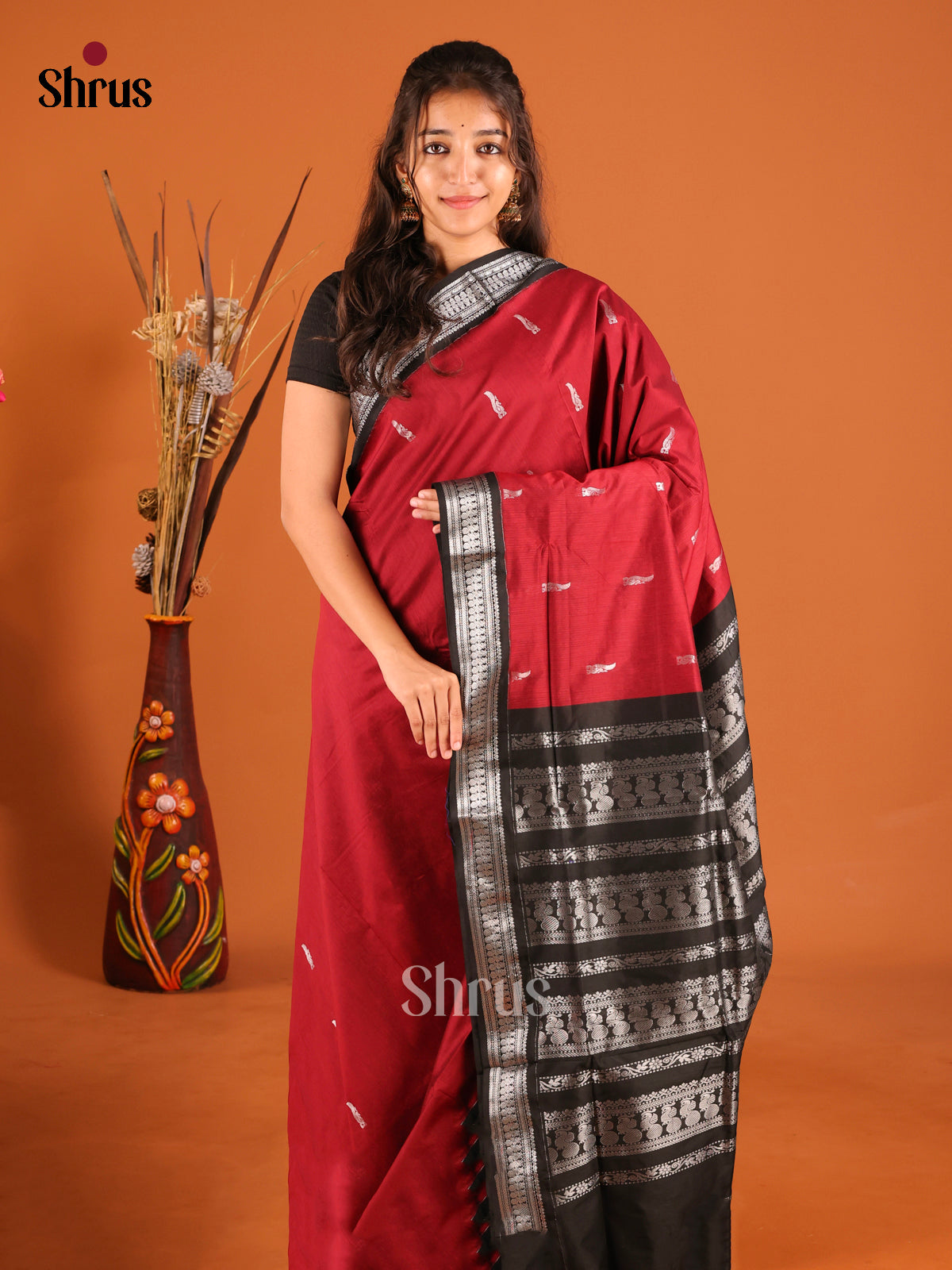 Red & Black - Kalyani Cotton Saree - Shop on Shrus.com
