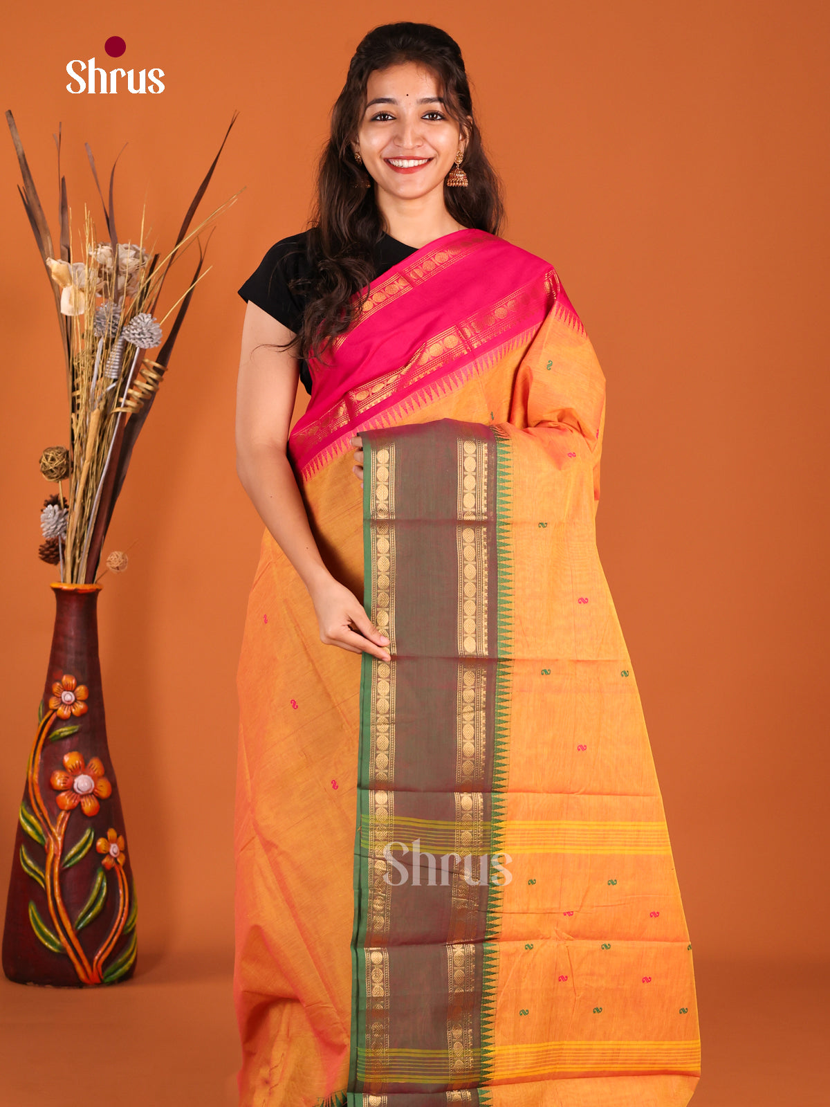 Orange & Pink - Chettinad Cotton Saree