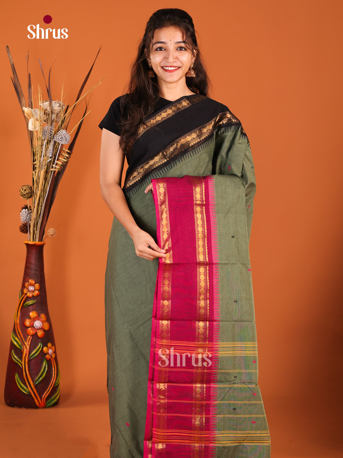 Chutney Green & Black- Chettinad Cotton Saree