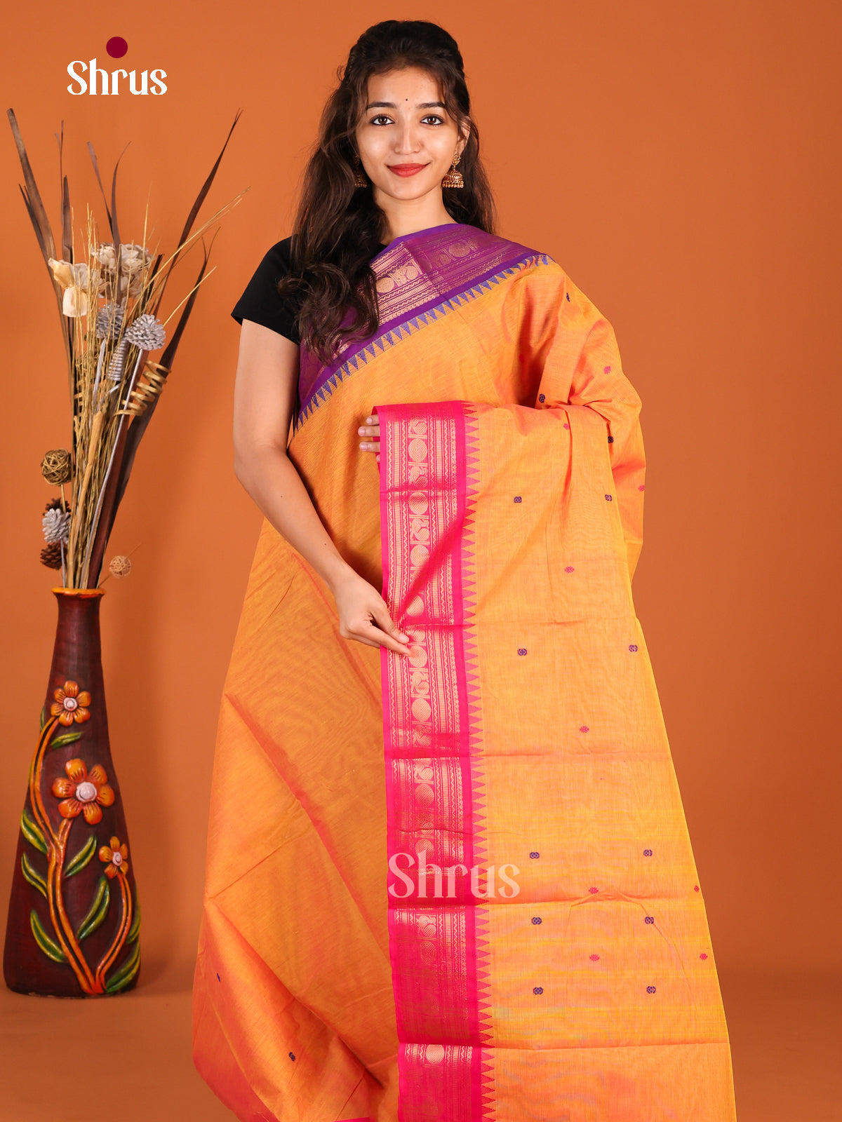 Orange & Pink - Chettinad Cotton Saree