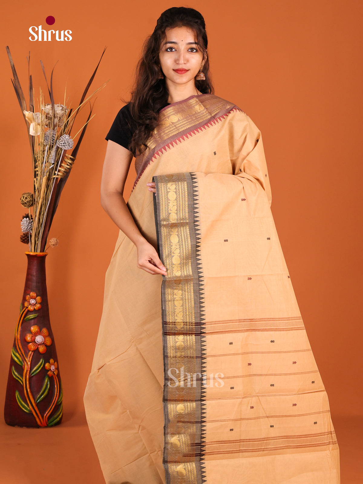 Sandal & Grey - Chettinad Cotton Saree