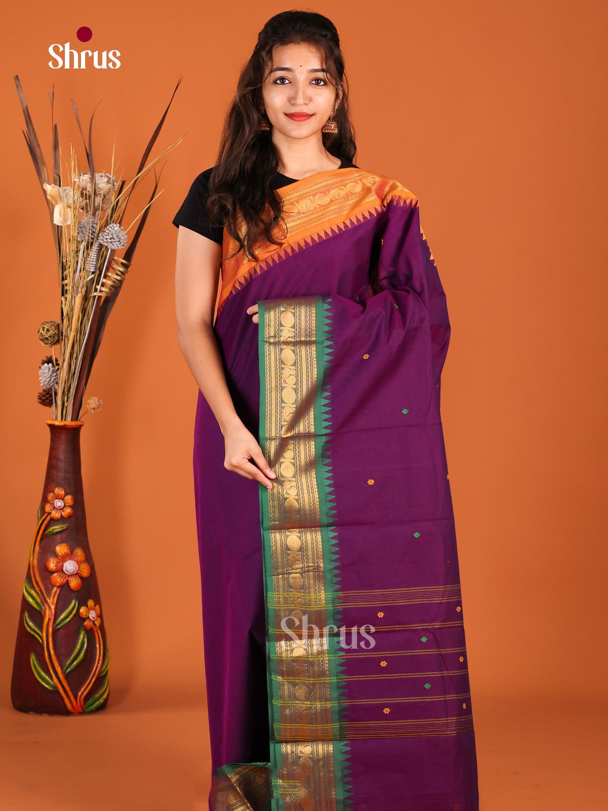 Violet & Green - Chettinad Cotton Saree