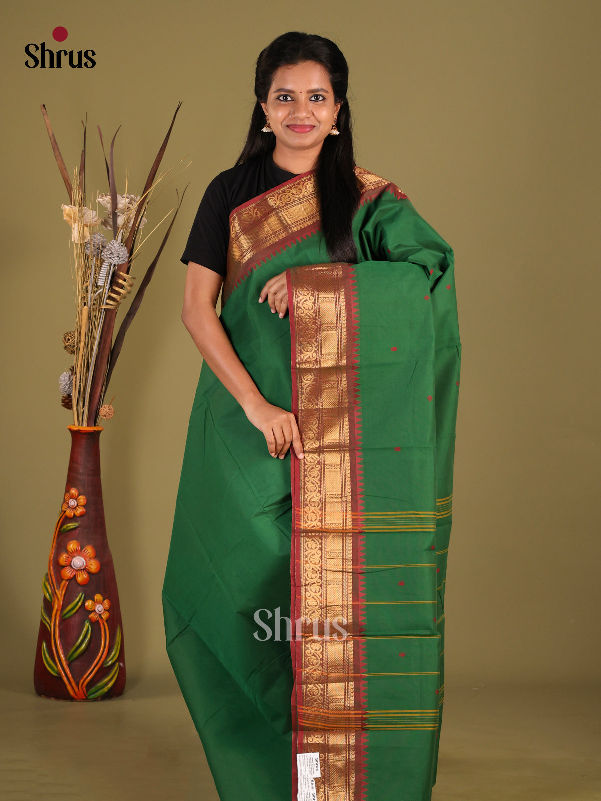 Green & Maroon - Chettinad Cotton Saree