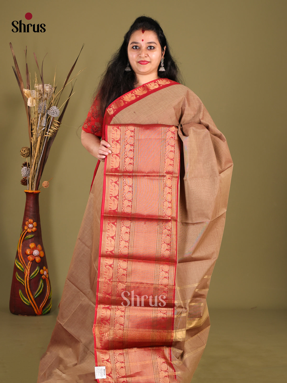 Grey & Red - Narayanpet Cotton Saree