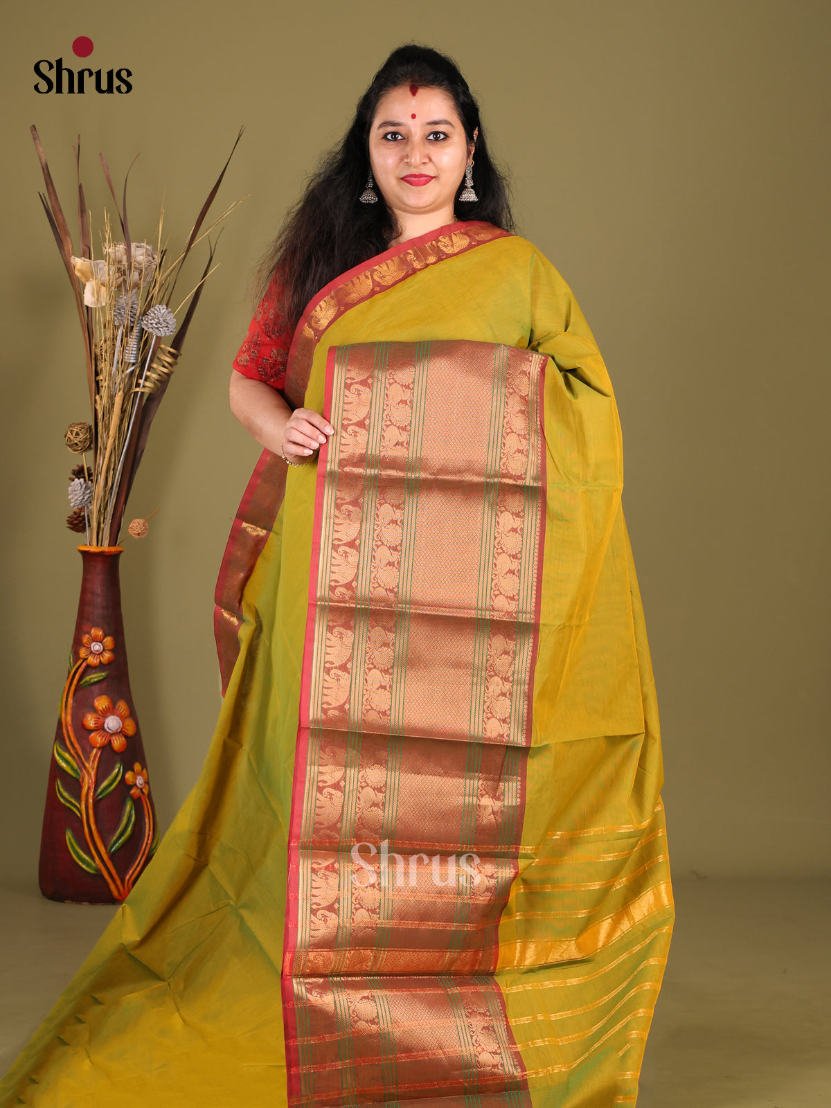 Light Green & Maroon- Narayanpet Cotton Saree