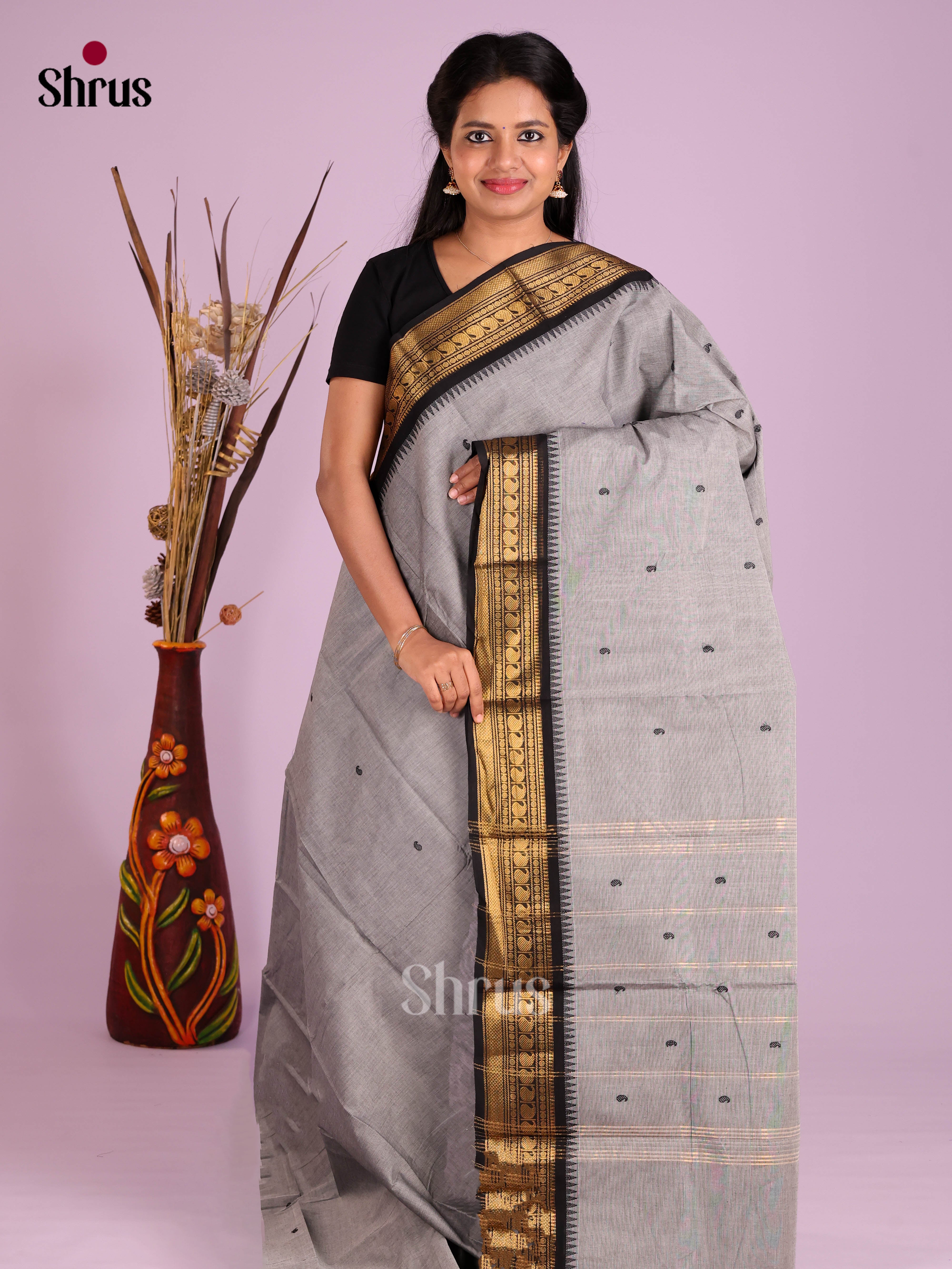 Grey & Black - Chettinad Cotton Saree