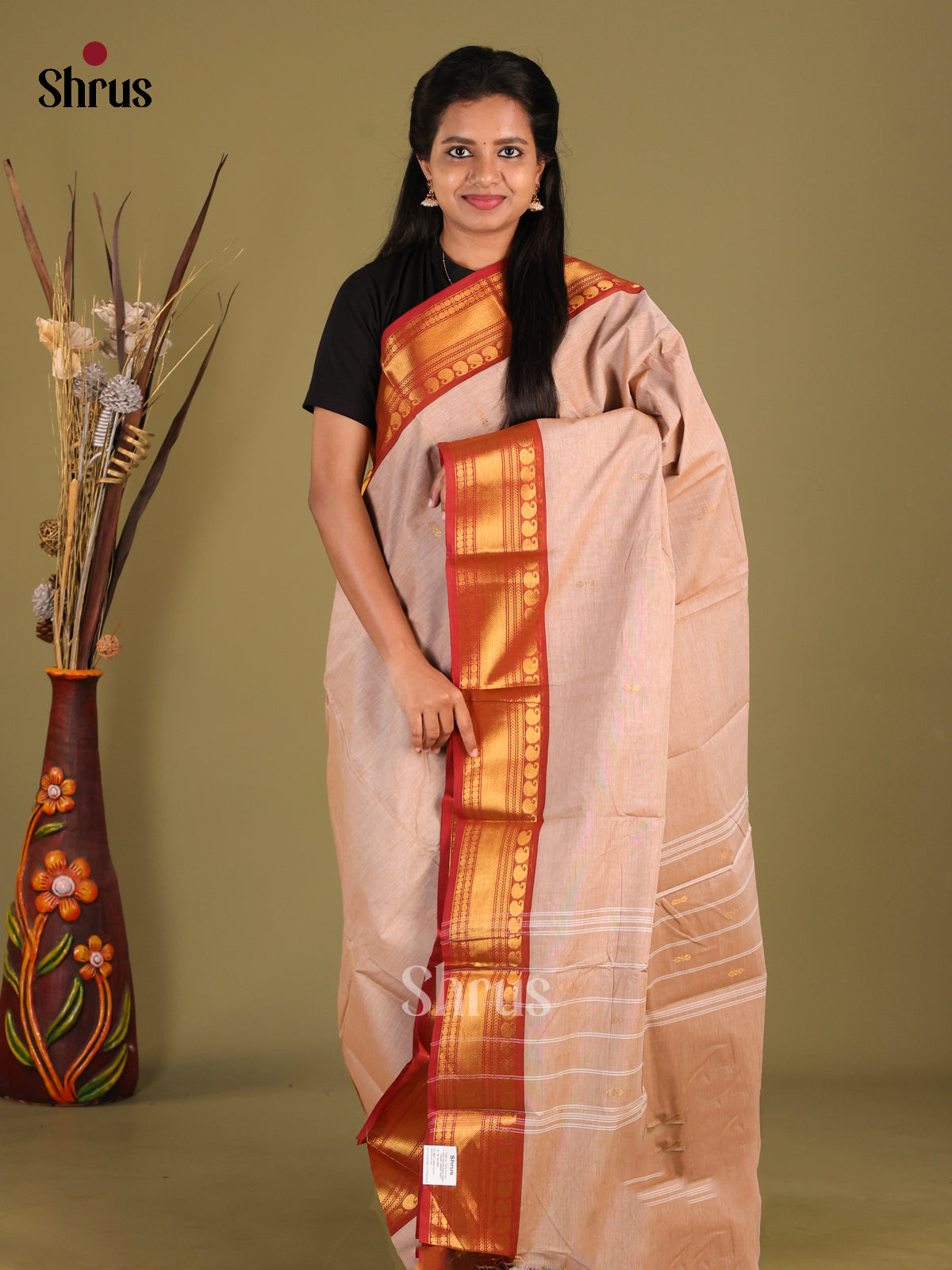 Grey & Maroon - Chettinad Cotton Saree