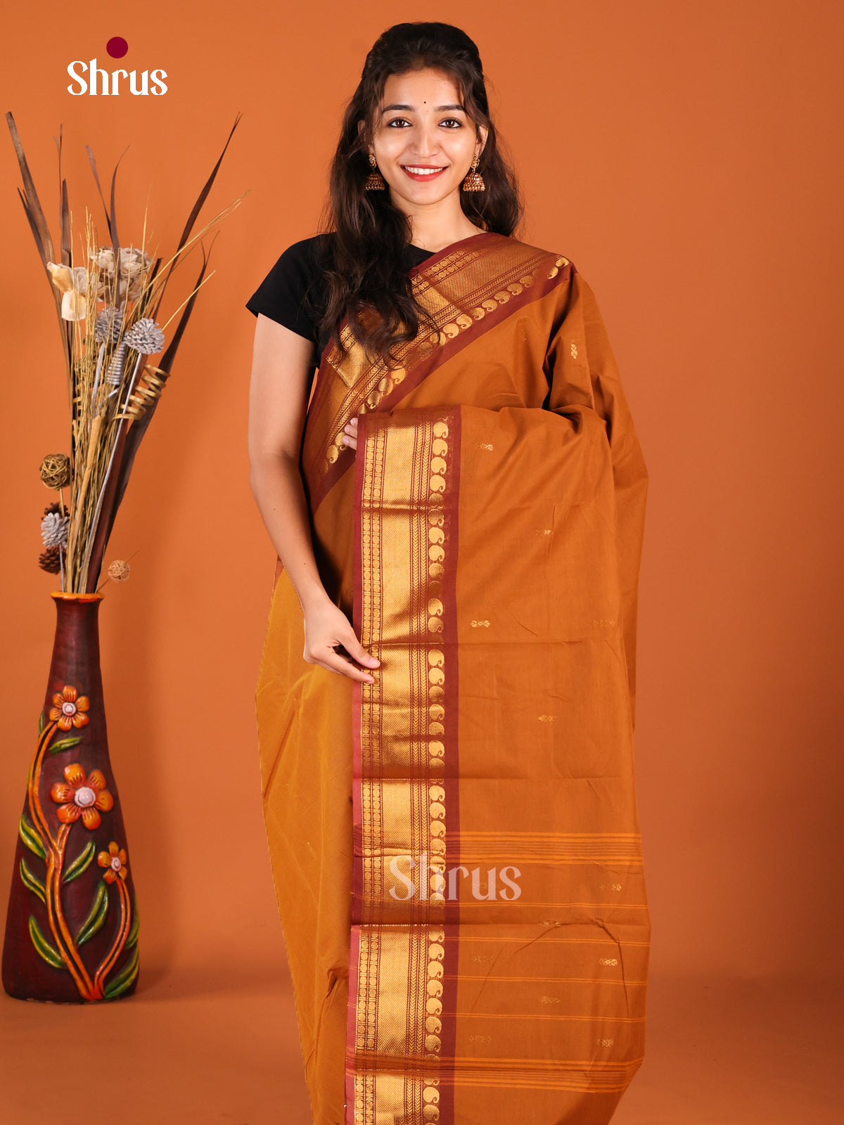 Mustard & Maroon- Chettinad Cotton Saree
