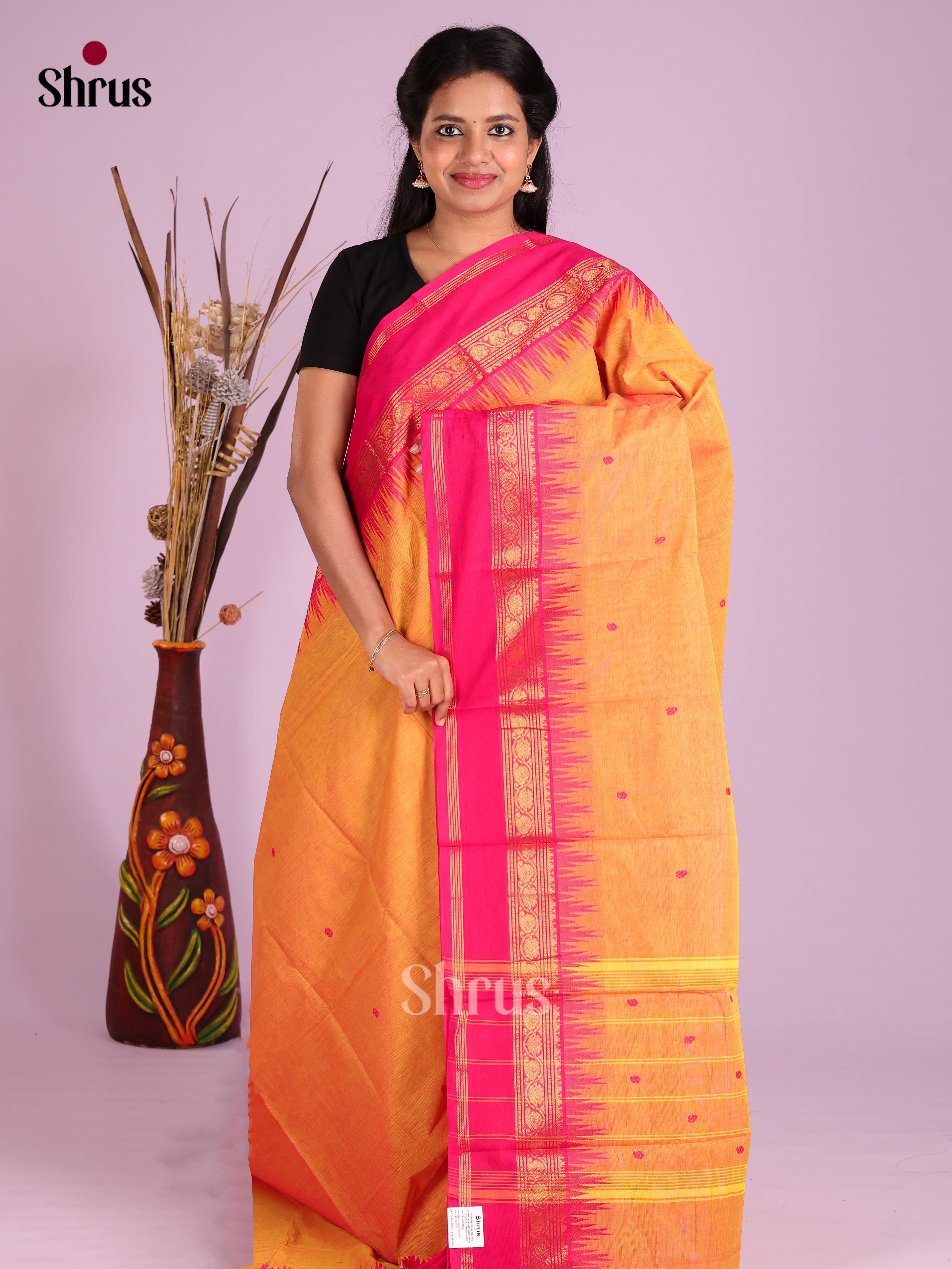 Orange & Pink - Chettinad Cotton Saree