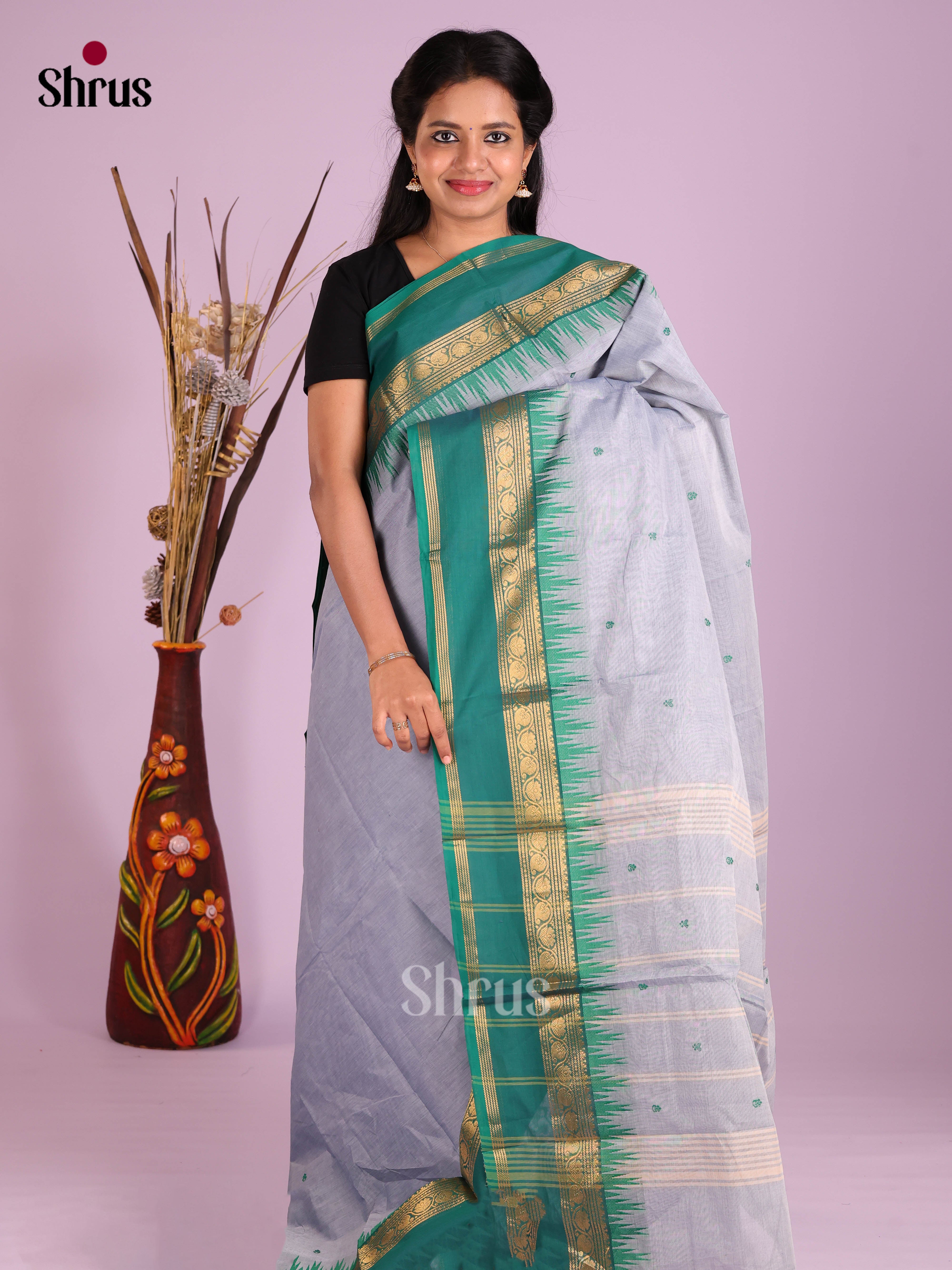 Grey & Green - Chettinad Cotton Saree
