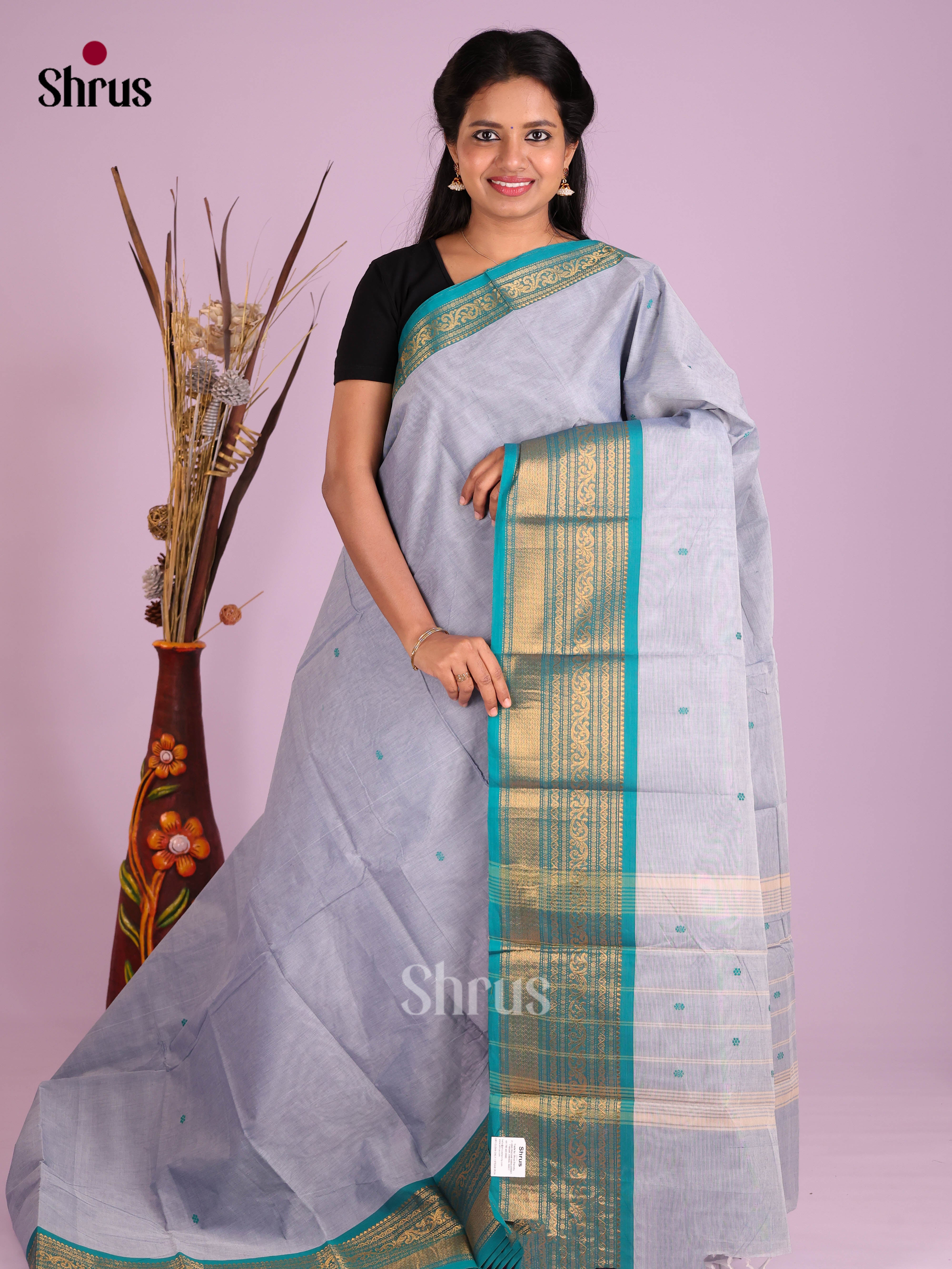 Grey & Blue- Chettinad Cotton Saree