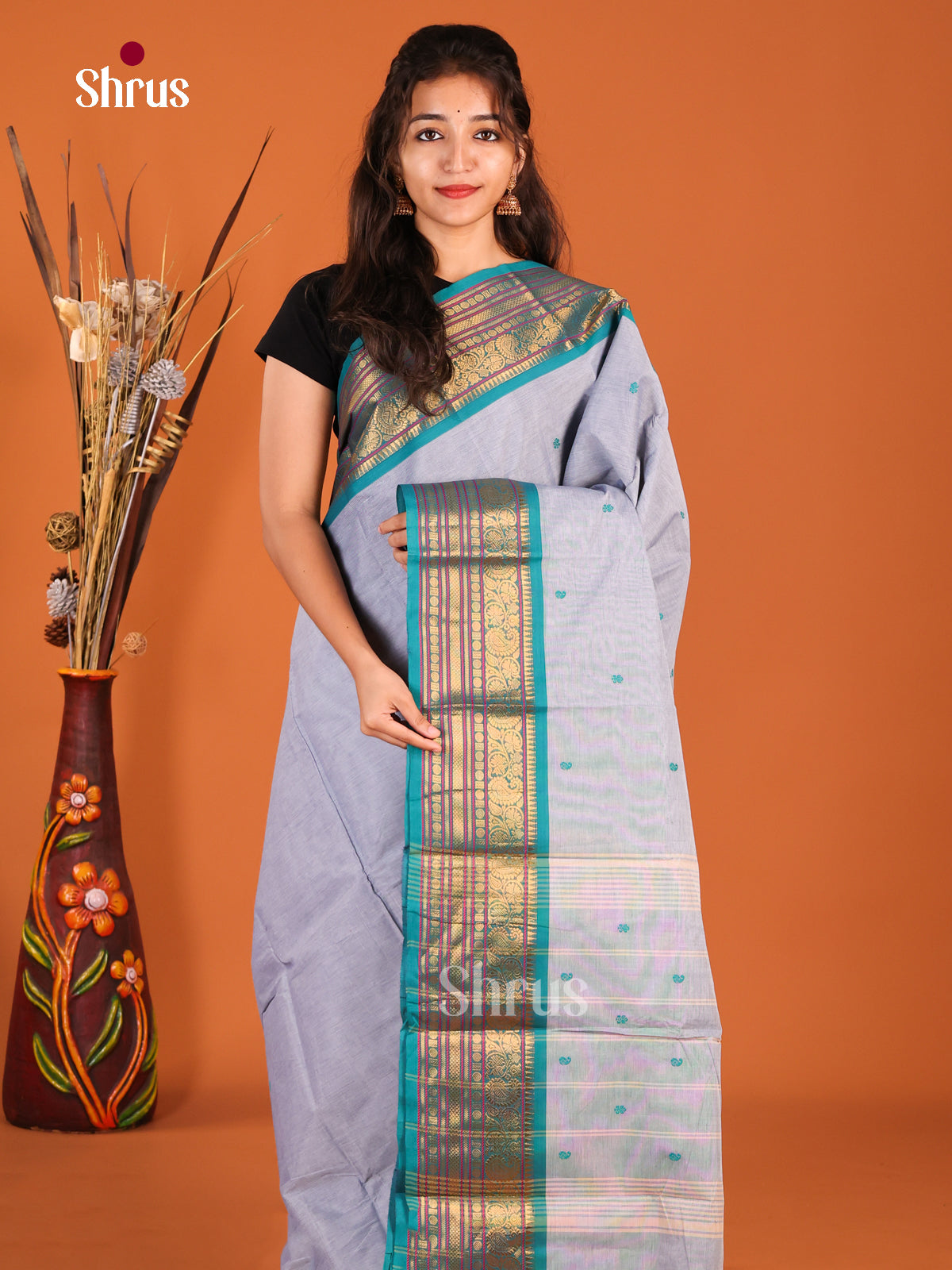 Grey & Blue - Chettinad Cotton Saree