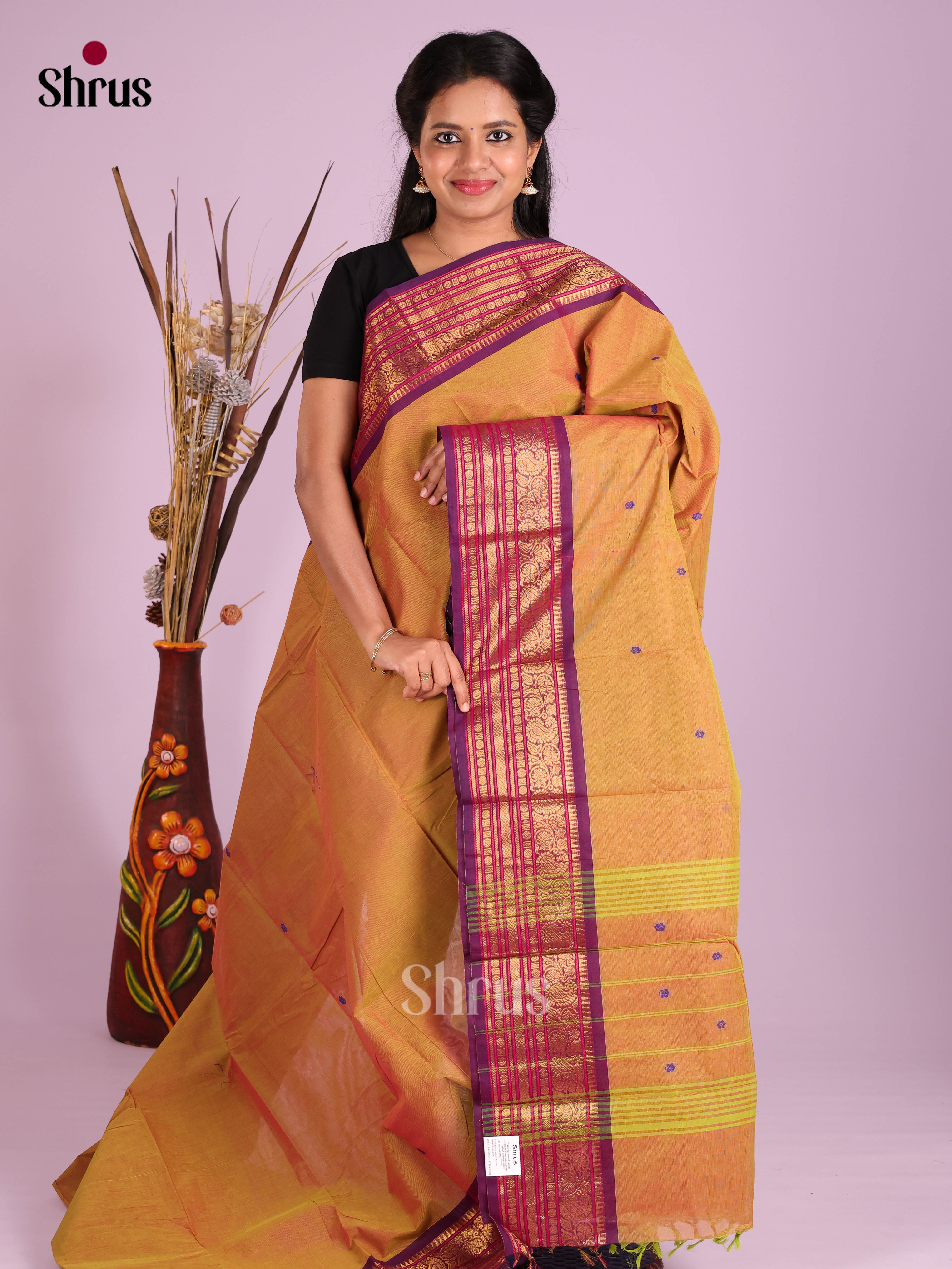 Mustard & Purple - Chettinad Cotton Saree