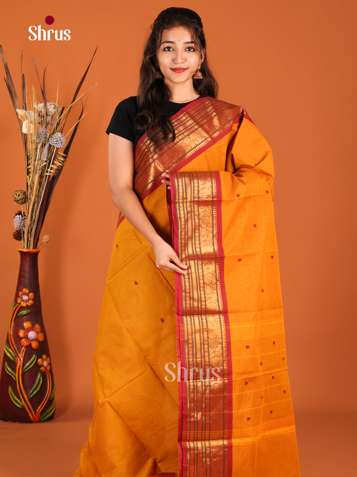 Mustard & Maroon- Chettinad Cotton Saree