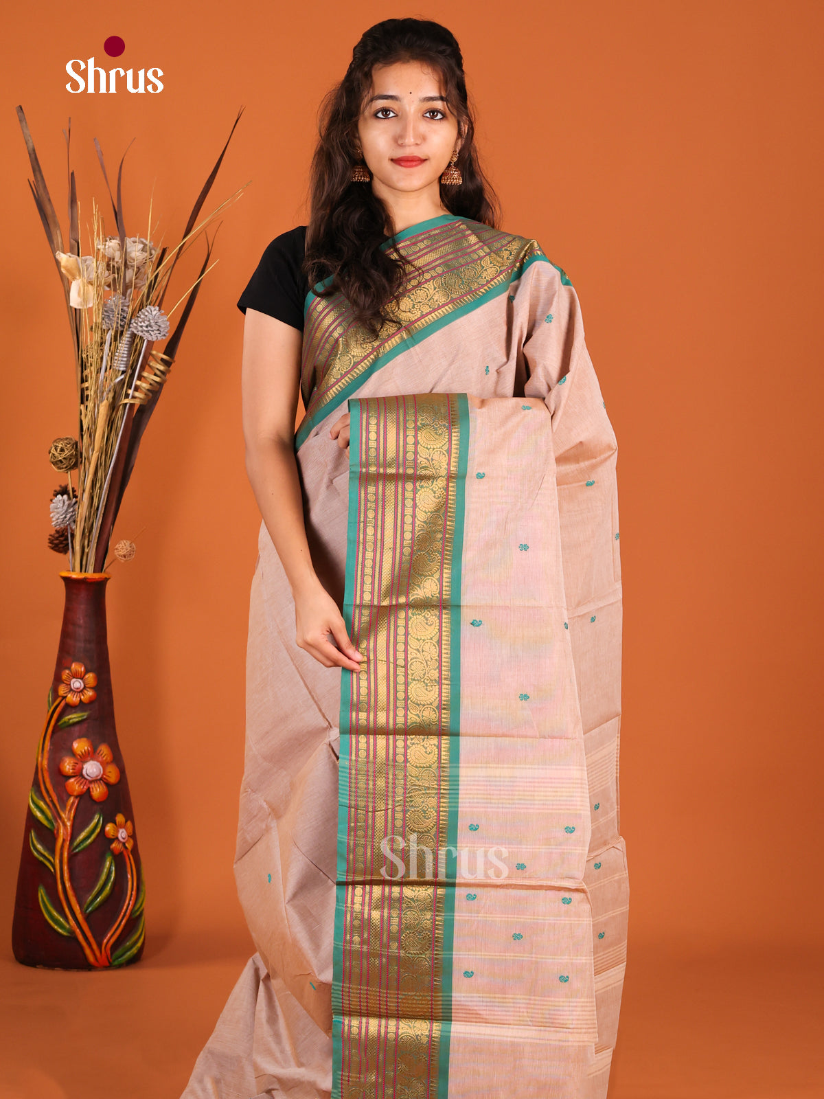 Cream & Green- Chettinad Cotton Saree