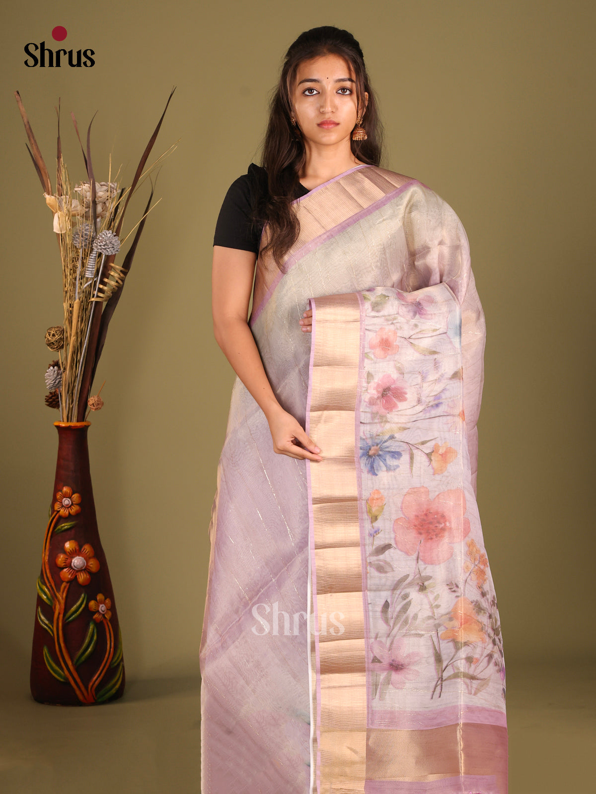 Cream - Semi Organza Saree