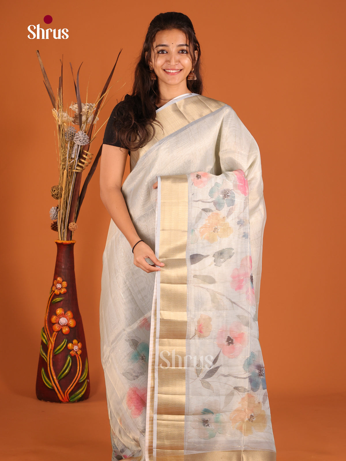 Grey - Semi Organza Saree