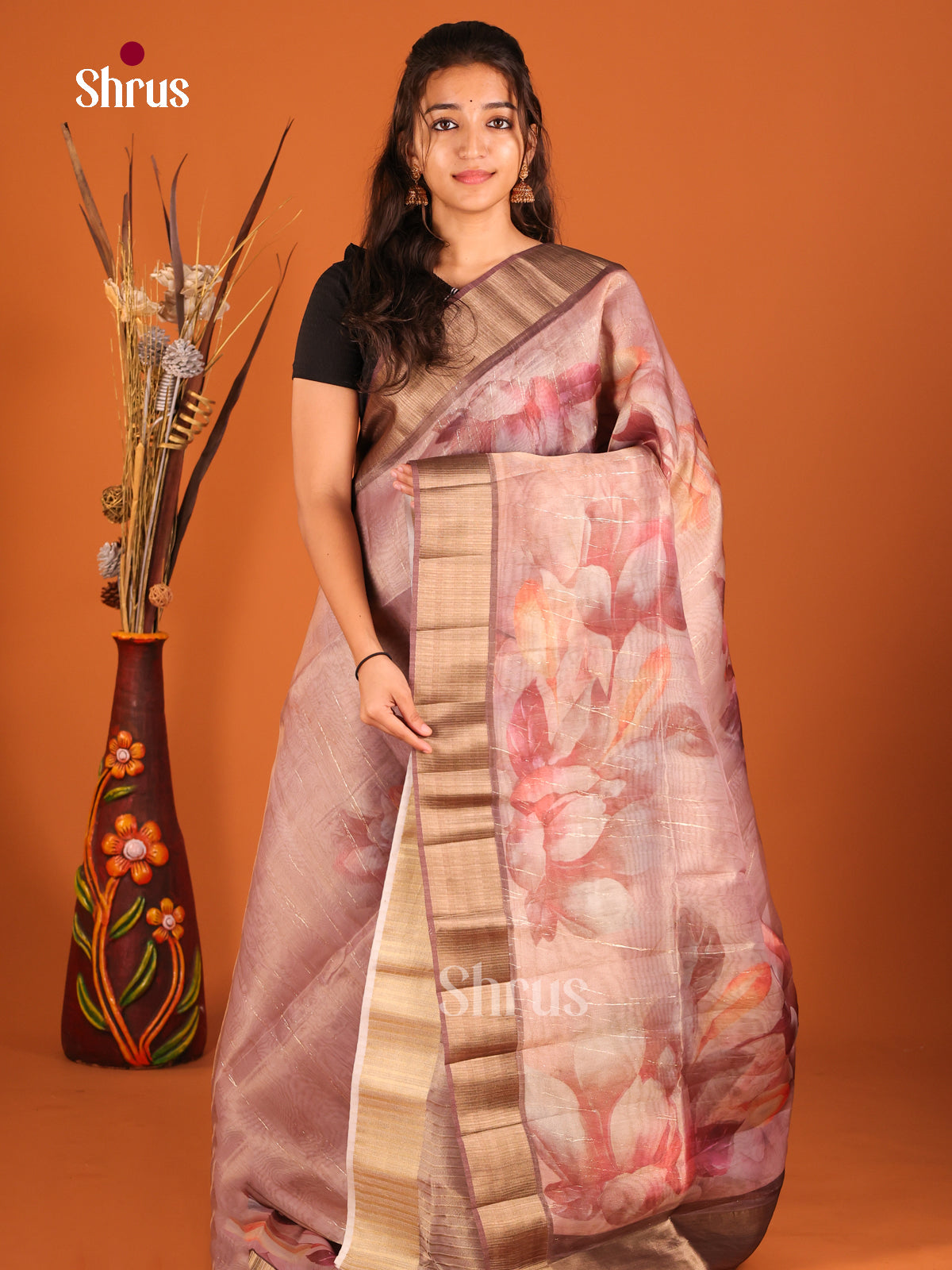 Cream- Semi Organza Saree - Shop on Shrus.com