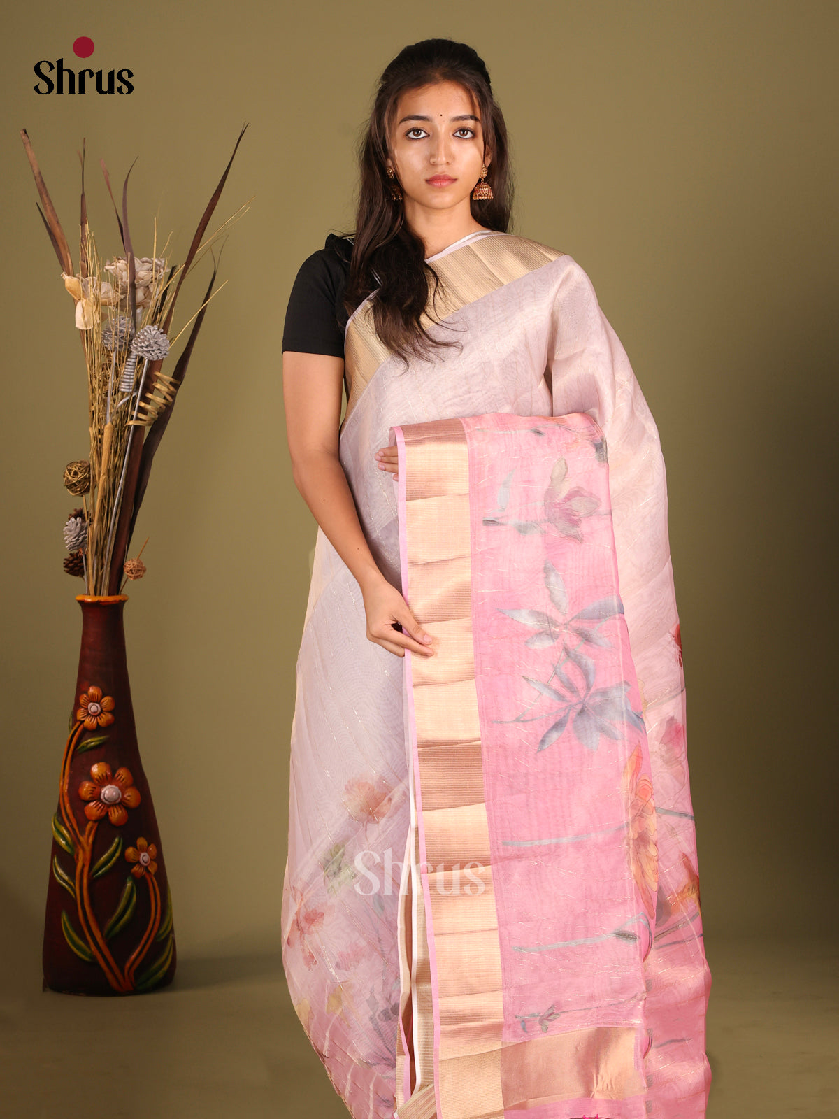 Pink - Semi Organza Saree