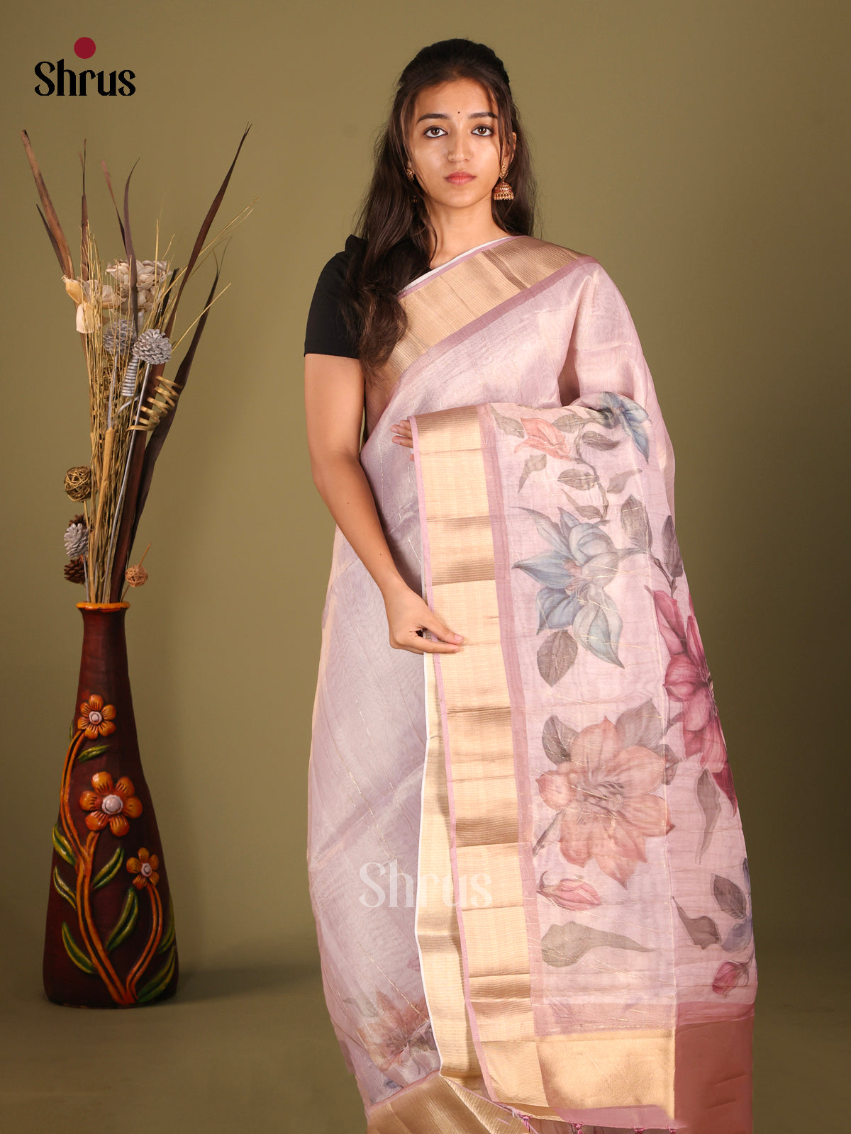 Lavender - Semi Organza Saree - Shop on Shrus.com