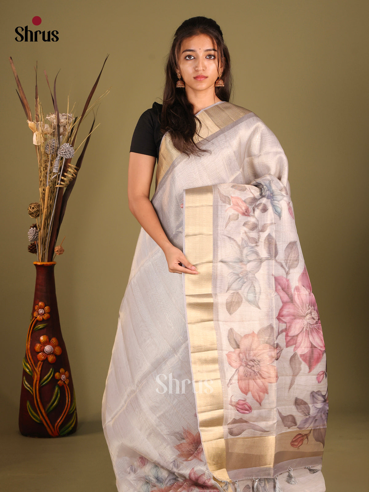 Grey - Semi Organza Saree