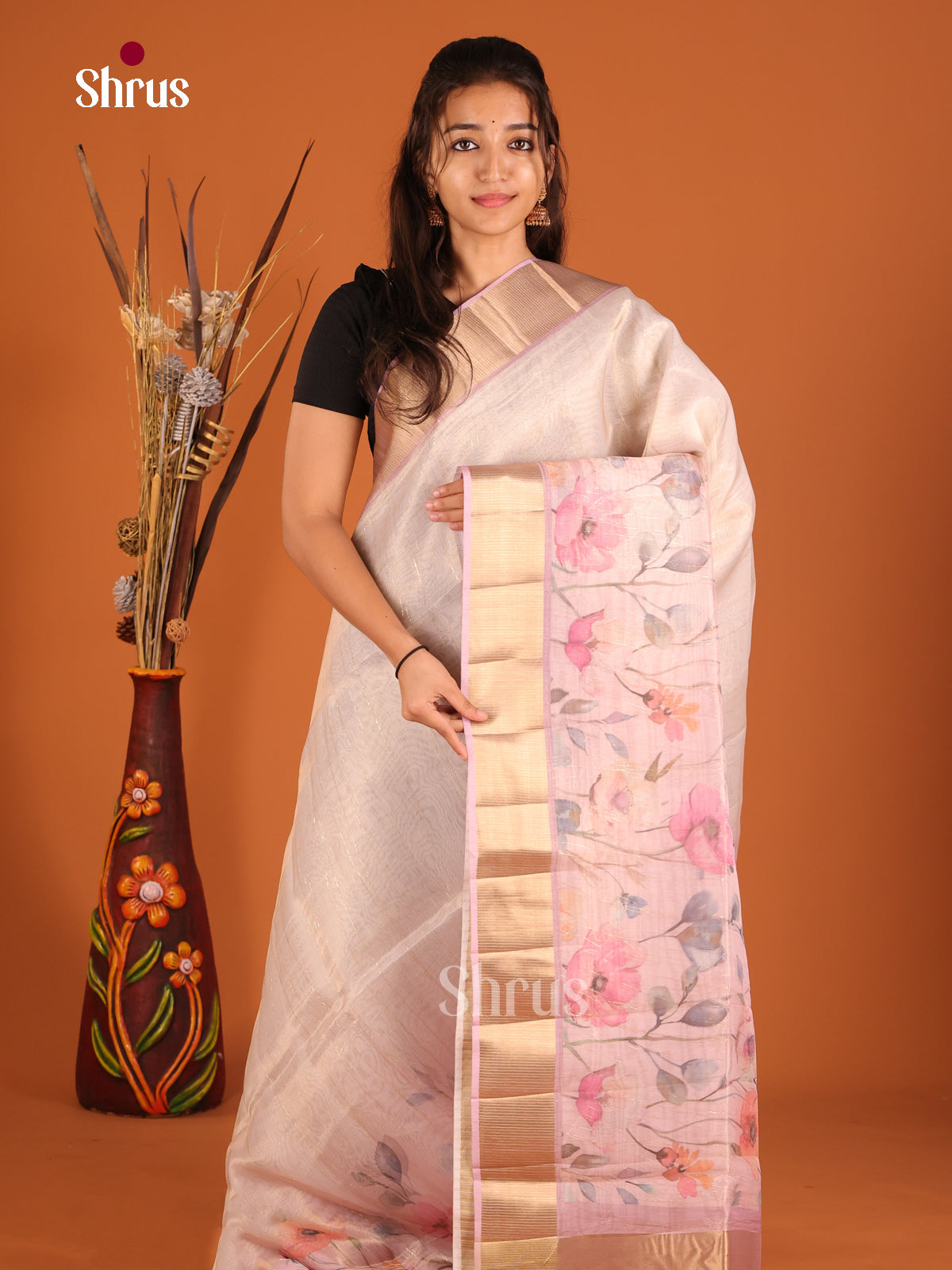 Lavender - Semi Organza Saree - Shop on Shrus.com