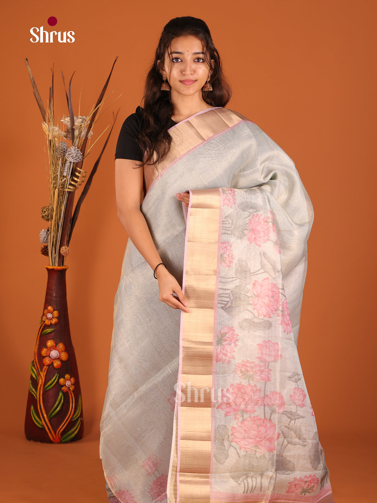 Grey & Lavender - Semi Organza Saree