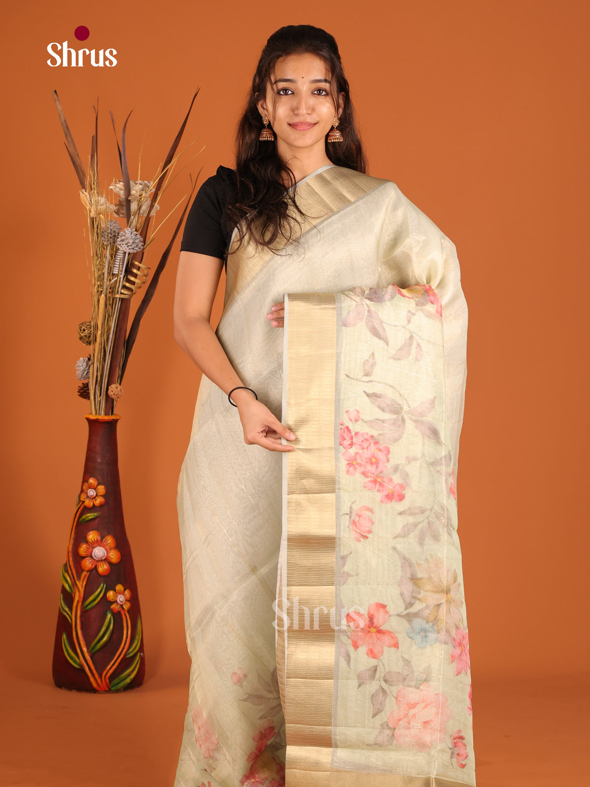 Mild Green- Semi Organza Saree - Shop on Shrus.com