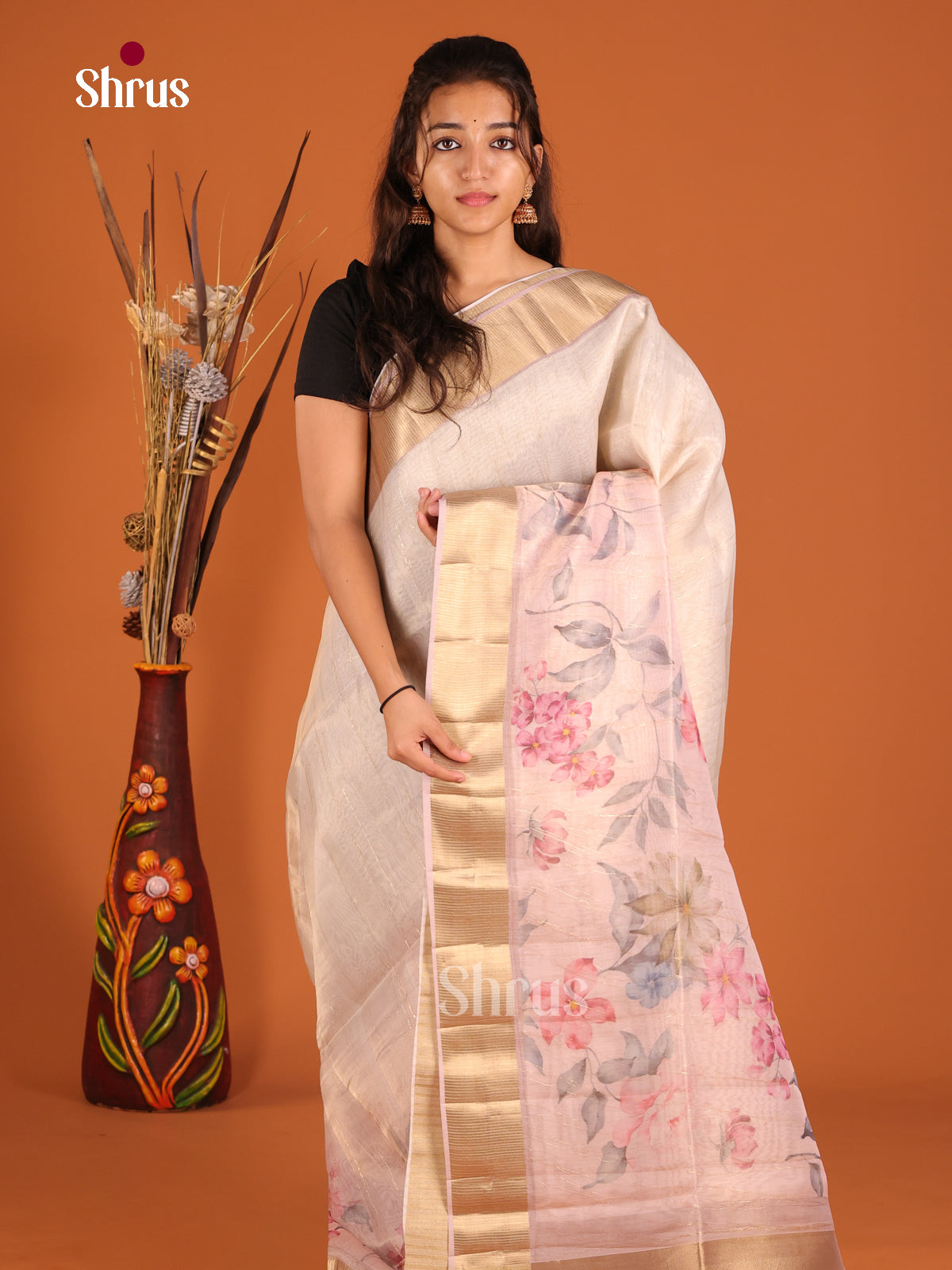 Dusty Pink - Semi Organza Saree - Shop on Shrus.com