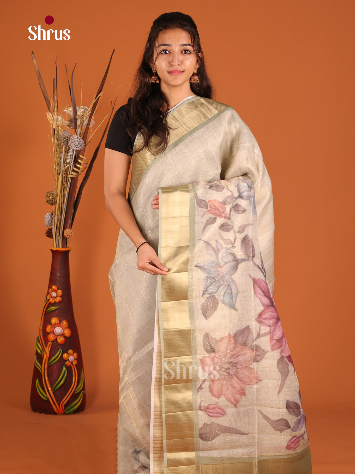 Grey Green - Semi Organza Saree
