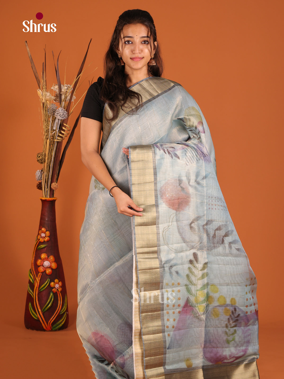 Light Blue - Semi Organza Saree - Shop on Shrus.com