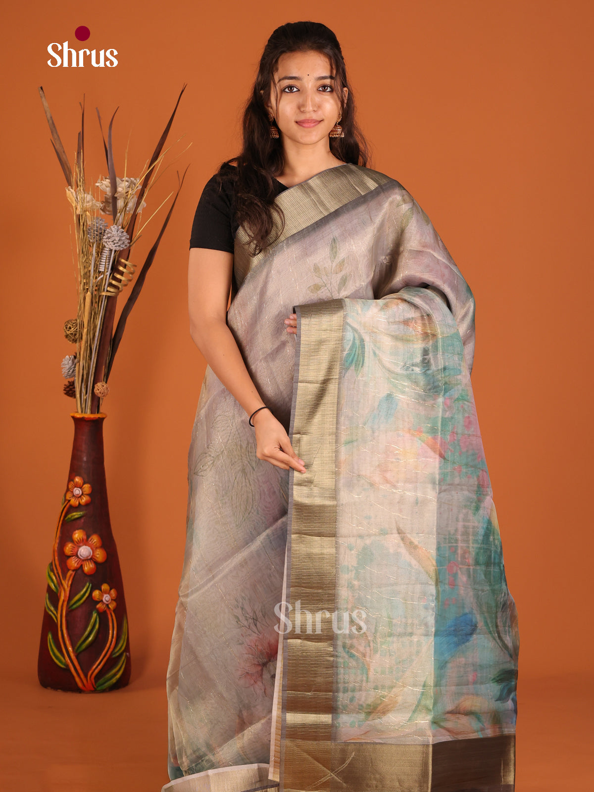 Grey - Semi Organza Saree