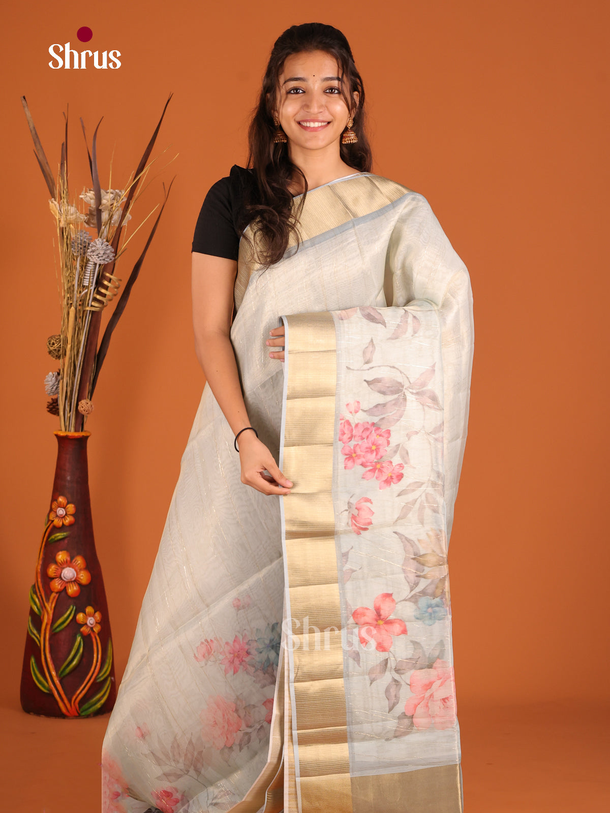 Light Blue - Semi Organza Saree - Shop on Shrus.com