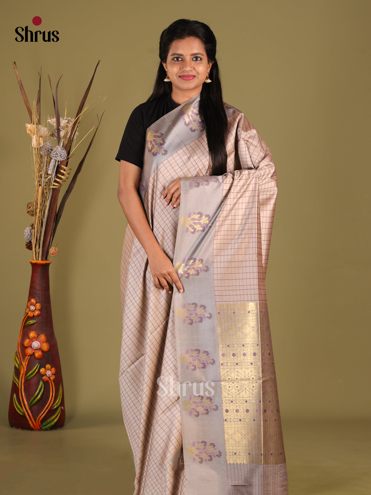 DHS23098 - Semi Tussar Saree - Shop on Shrus.com