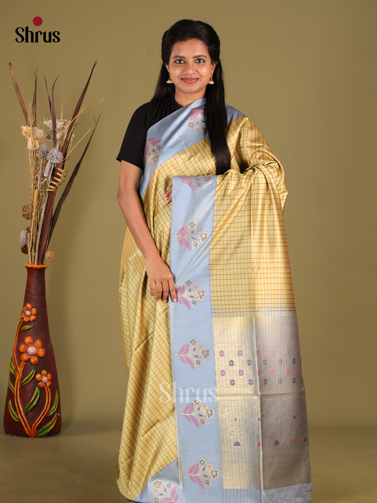 DHS23107 - Semi Tussar Saree - Shop on Shrus.com