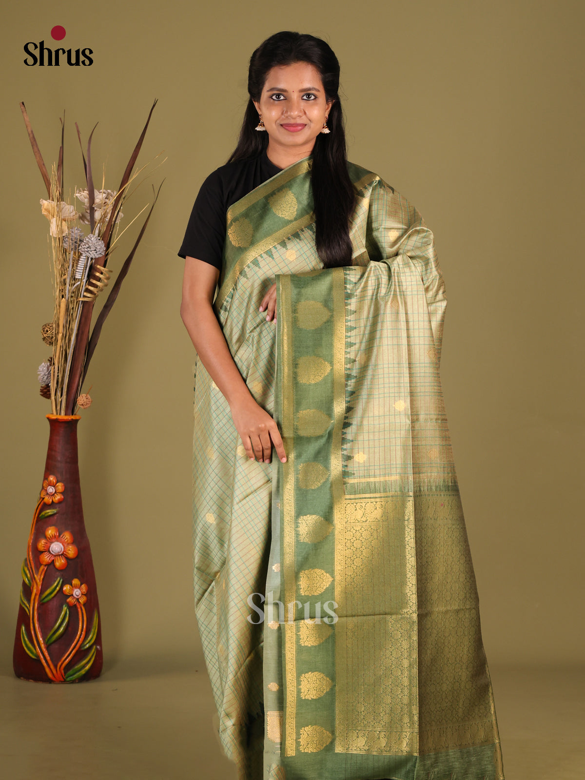 DHS23115 - Semi Tussar Saree - Shop on Shrus.com