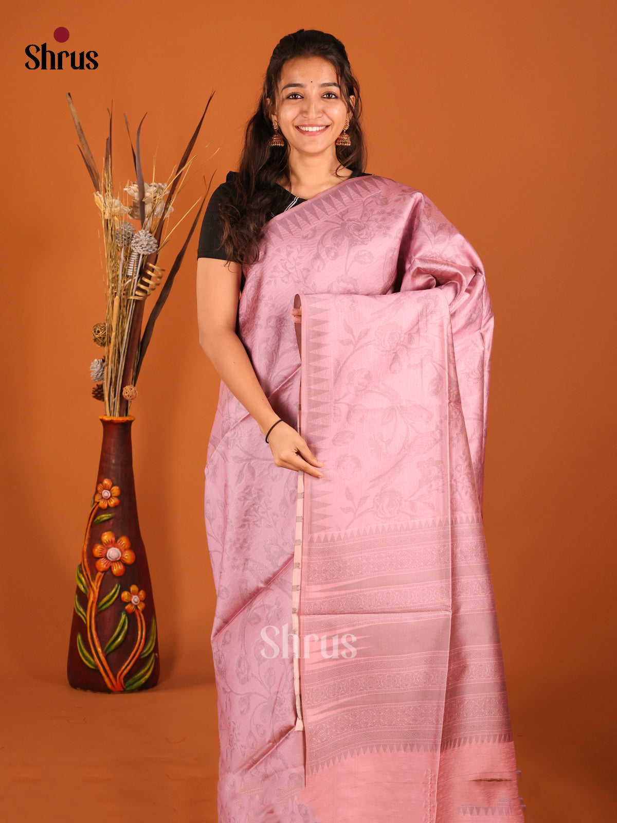Pink - Semi Tussar Saree